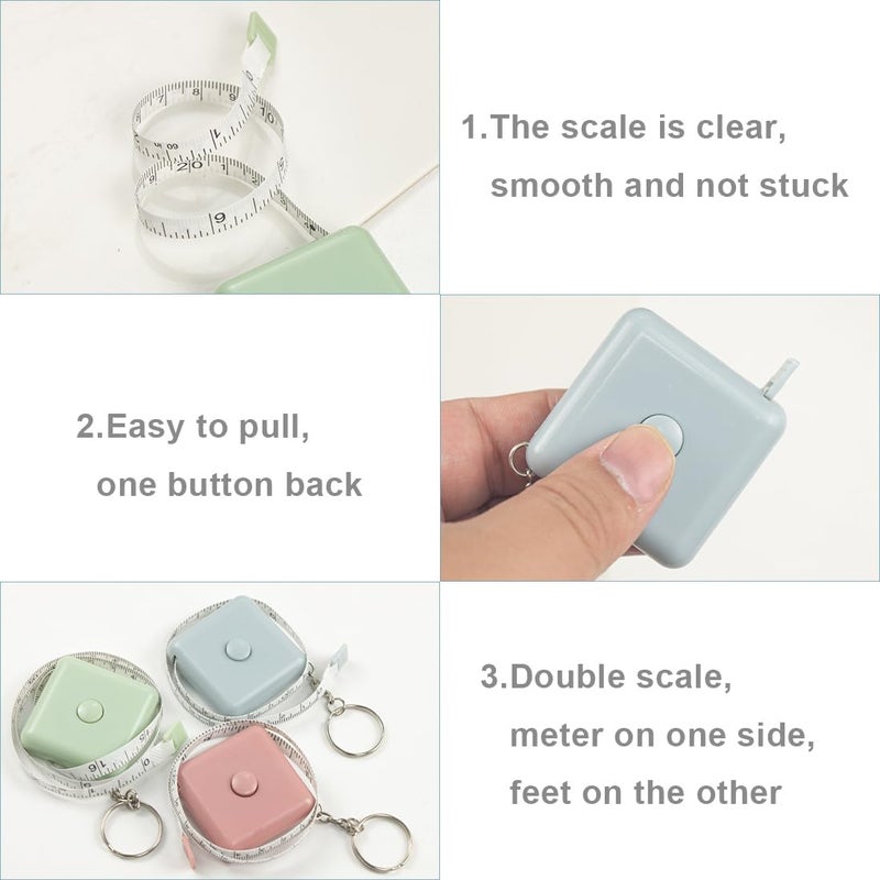 ELANE Tape Measure Package Includes 9 Cartoon Cute Mini Tape Measures for Body, Sewing, Cutting, Weight Loss Measurement (Square-3 Colors(Empty)) - Image 3